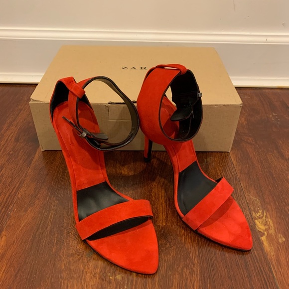 Zara Red Suede Leather High Heel with Ankle Strap - Picture 4 of 6